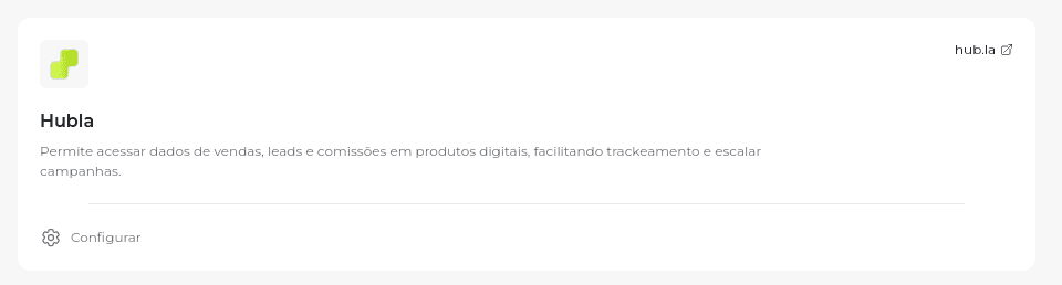 Tela da Ubitracker mostrando onde colar a chave de autenticação da Hubla.